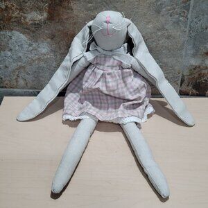 Burton Linen Bunny Rabbit Plush Long Ears Checkered Pink Dress Fabric Doll